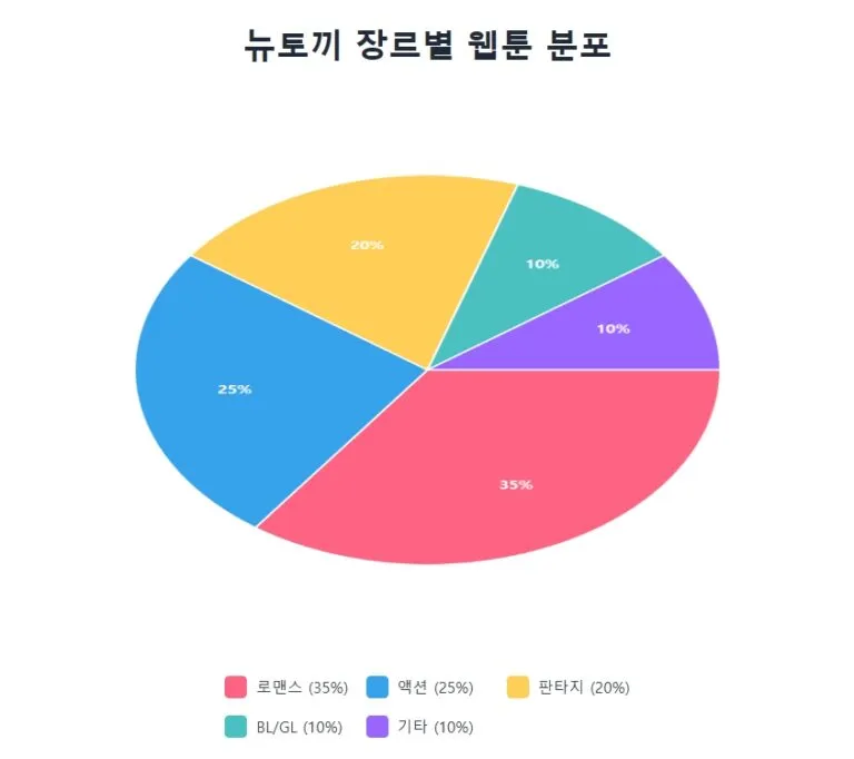 뉴토끼의 장르별 웹툰 분포.