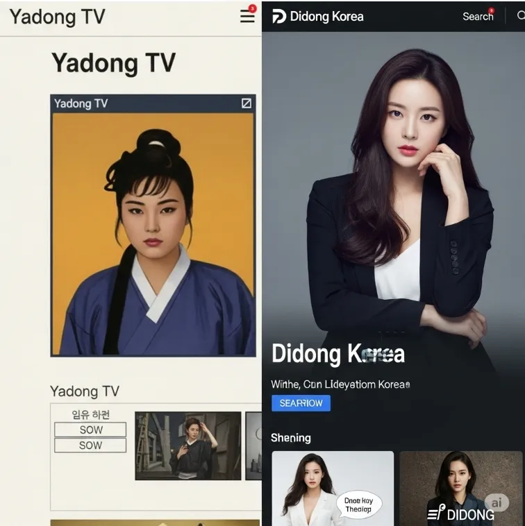 야동티비 초기 인터페이스와 di동코리아 검색 페이지 비교 야동티비 초기 인터페이스와 di동코리아 검색 페이지 비교